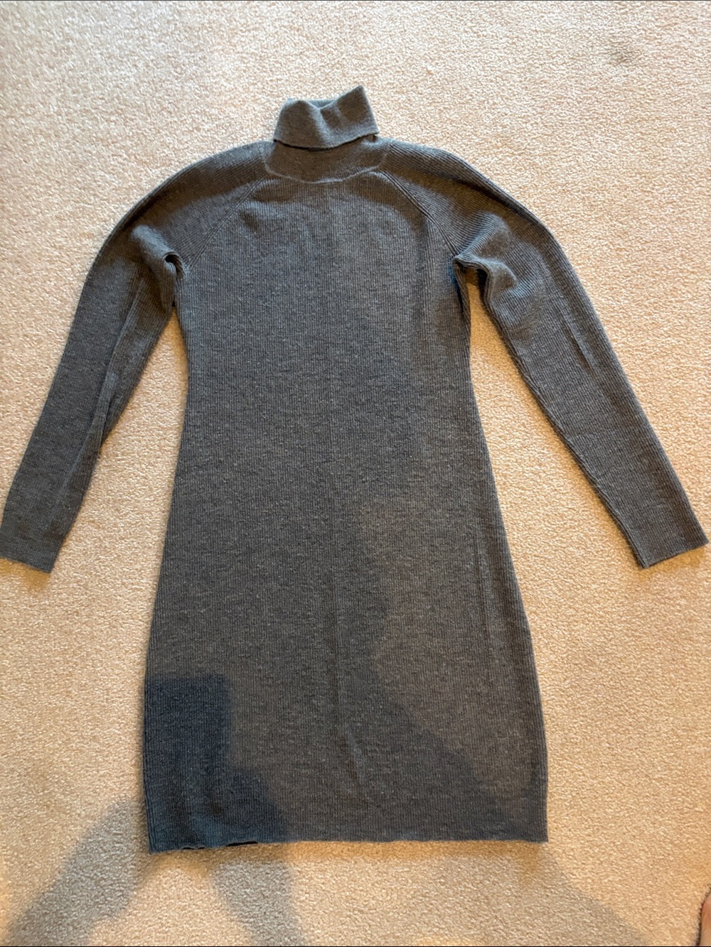 Garnet Hill Charcoal Grey Ribbed Turtleneck Sweater Dress